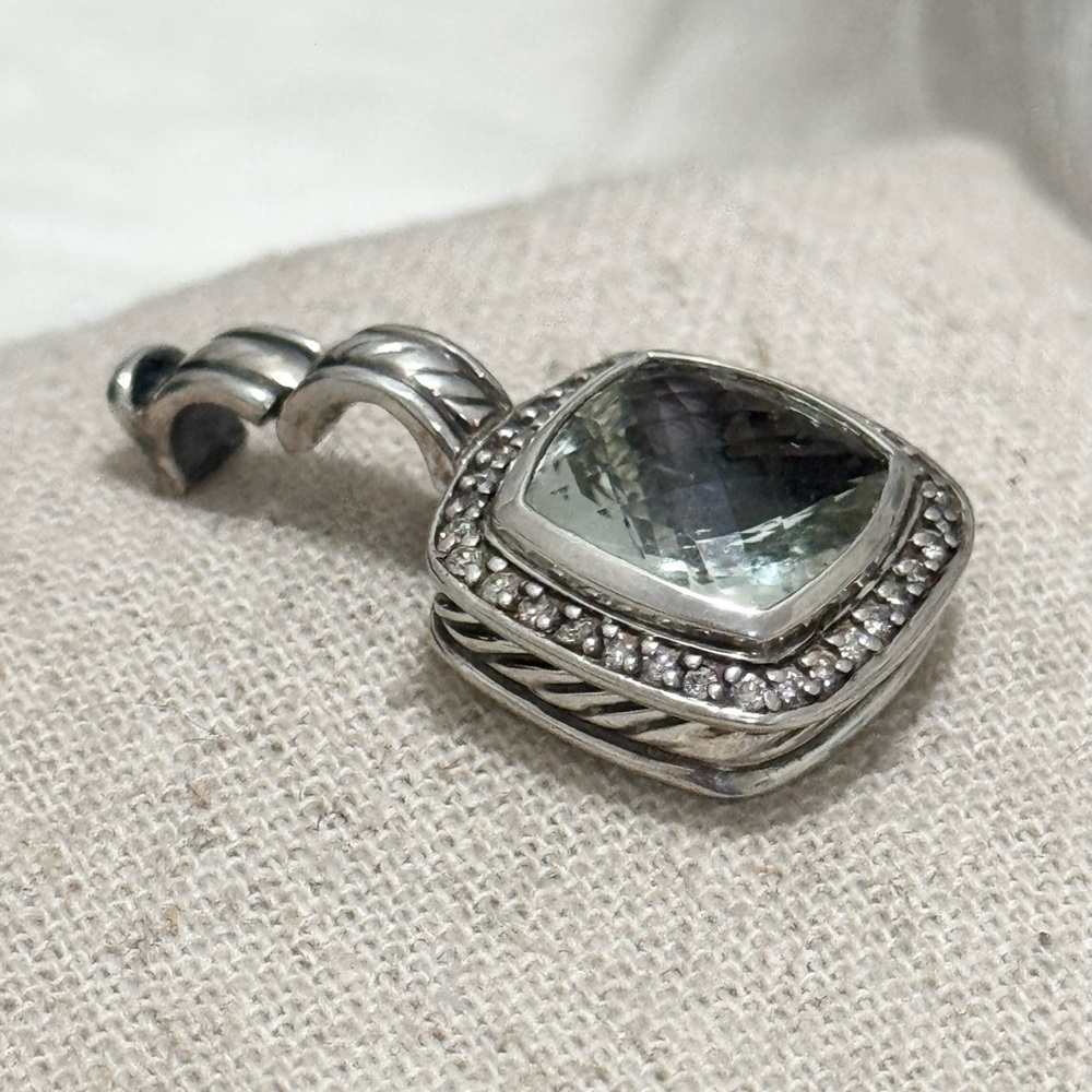 David Yurman 11mm Prasiolite Diamond Albion Enhancer Pendant .925 - Picture 4 of 7